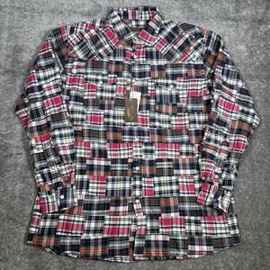 NWT Siegfried Shirt‎ Men's XL Plaid Patchwork Long Sleeve Roll Tab Button Up